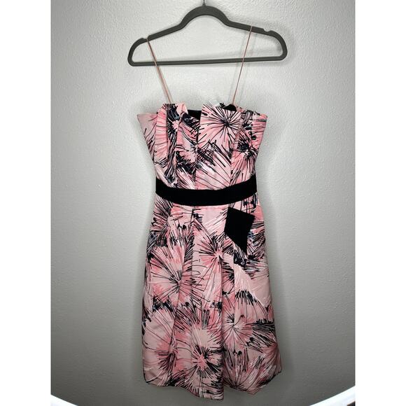 NWT Carolina Herrera Pink Black Splash Parasol Print Faille Strapless Dress S - Picture 2 of 16